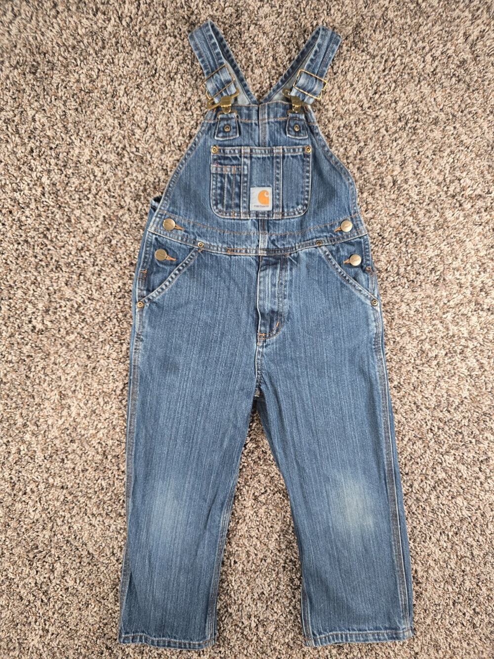 VTG CARHARTT Master Cloth Denim Overalls Kids Sz 5 Medium Wash Unisex
